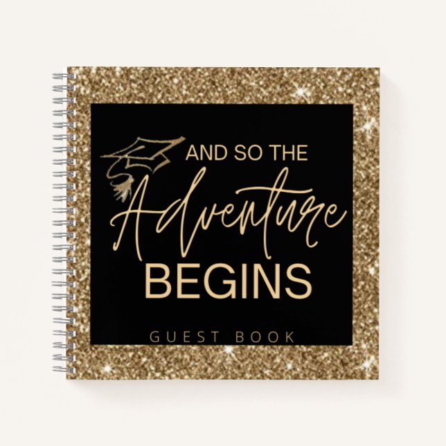 And So The Adventure Begins Black Gold Glitters Notebook (Front)