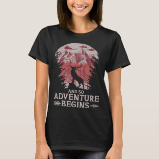 And So The Adventure Begins Camping Deer Vintage   T-Shirt