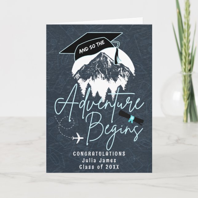 And So the Adventure Begins Graduation,Modern Grad Card (Front)