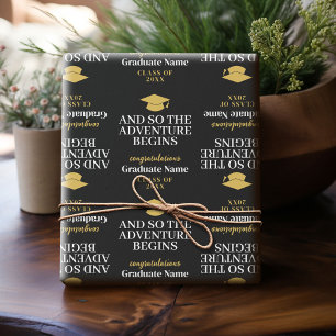 And So The Adventure Begins - Modern Graduation Wrapping Paper