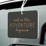 And So The Adventure Begins | Newly Weds Photo Car Air Freshener<br><div class="desc">We've typographically designed the text phrase "And so the adventure begins" in faux gold on a black background. The reverse side features our full photo layout to display your own special newly weds photo.</div>