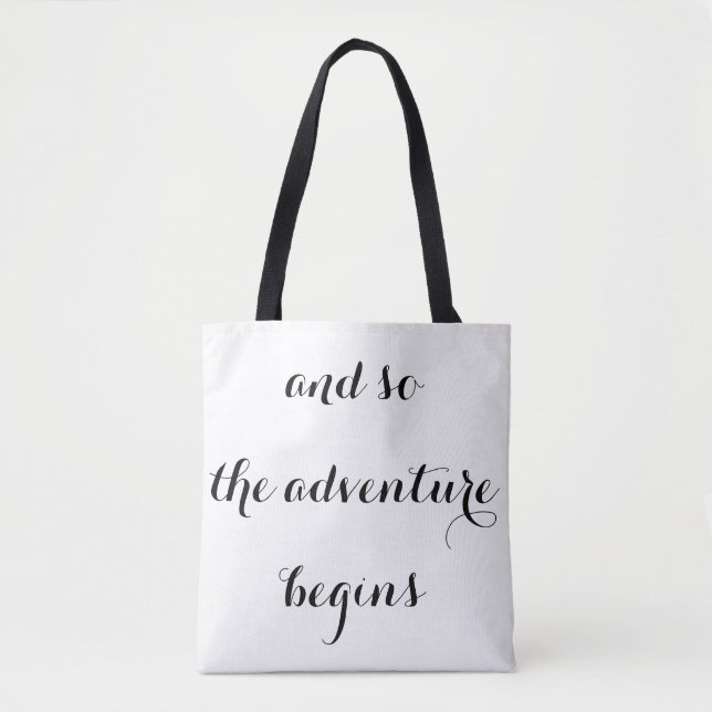 "And So the Adventure Begins" Travel Tote Bag (Front)