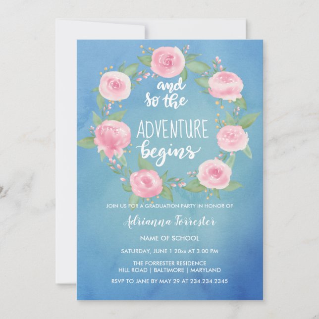 And So The Adventure Begins | Watercolor Graduate Invitation (Front)