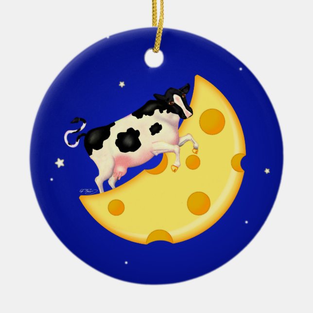 And the Cow Jumped Over the Cheese Moon Ceramic Tree Decoration (Front)