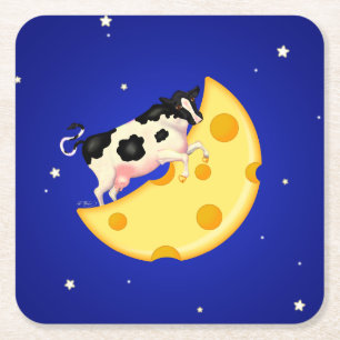 And the Cow Jumped Over the Cheese Moon Square Paper Coaster