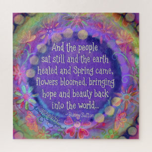 And The People Sat Still Quote Purple Flowers Jigsaw Puzzle