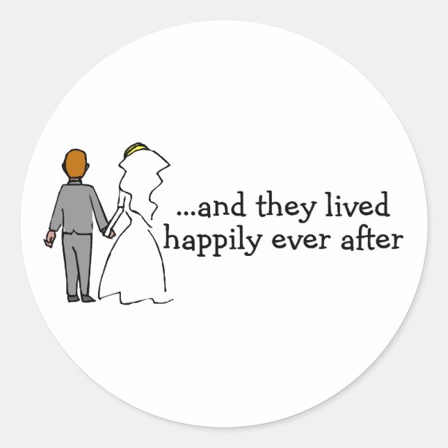 And They Lived Happily Ever After Bride and Groom Classic Round Sticker (Front)