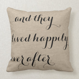 And they lived happily ever after burlap rustic ch cushion