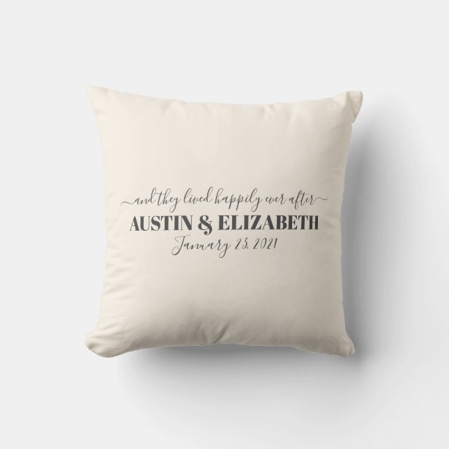 And they lived happily ever after modern wedding cushion (Front)