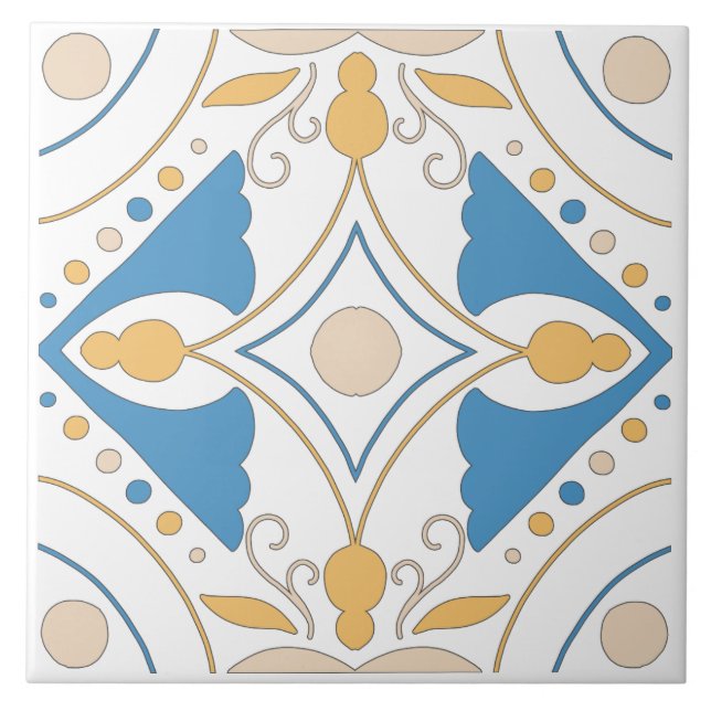 Andalouse Orange Blue Pink Floral Mediterranean Tile (Front)