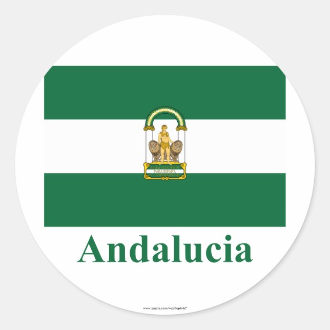 Andalucía flag with name classic round sticker (Front)