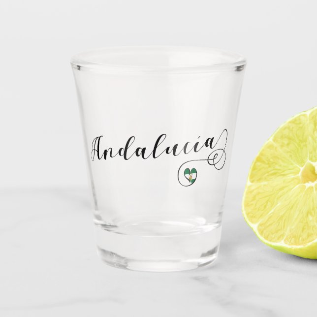 Andalucía Heart Flag, Andalusia, Spain Shot Glass (Front)