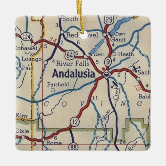 Andalusia AL Vintage Map Ceramic Ornament (Front)