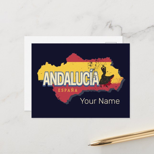 Andalusia Spain Retro Map Vintage Flamenco Holiday (Front/Back In Situ)