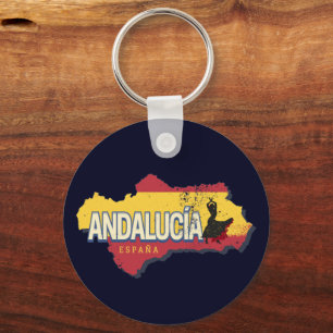 Andalusia Spain Retro Map Vintage Flamenco Holiday Key Ring