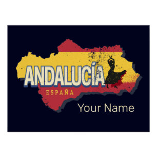 Andalusia Spain Retro Map Vintage Flamenco Holiday Poster