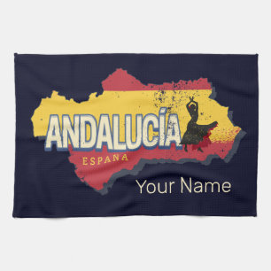 Andalusia Spain Retro Map Vintage Flamenco Holiday Tea Towel