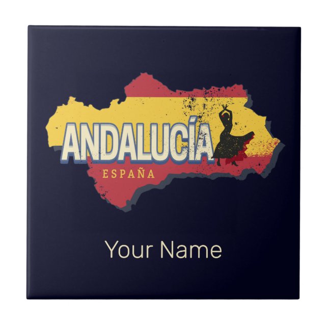 Andalusia Spain Retro Map Vintage Flamenco Holiday Tile (Front)
