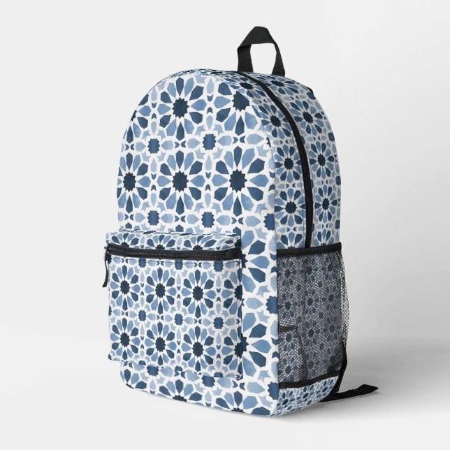Andalusian Echoes: Boho Moroccan Geometry Printed Backpack (Back Corner Right)