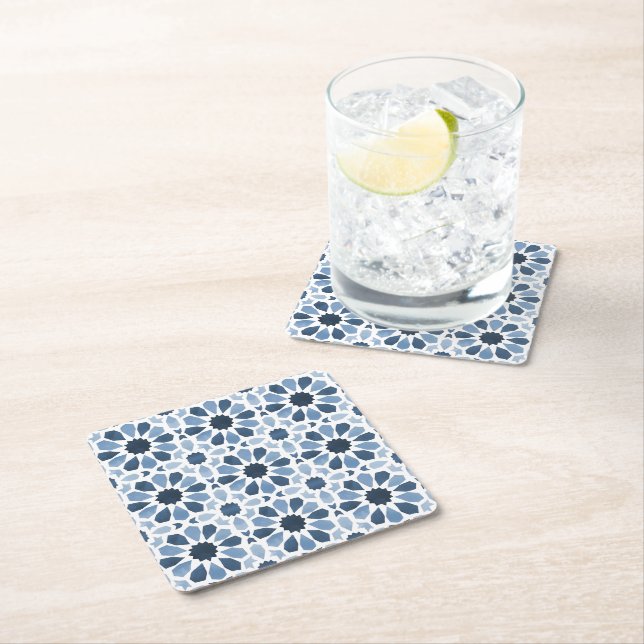 Andalusian Echoes: Boho Moroccan Geometry Square Paper Coaster (Insitu)