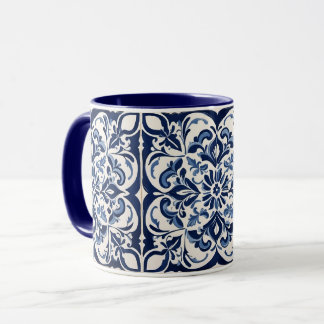 Andalusian Mosaic , Antique Blue , White Design Mug