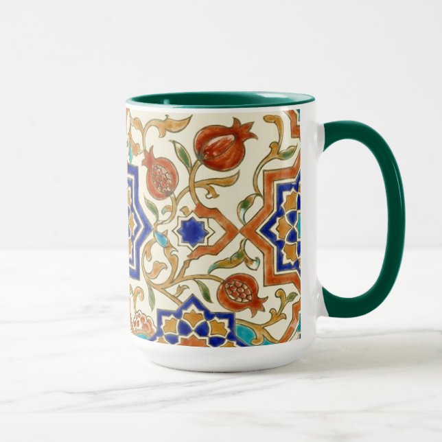 Andalusian Pomegranate & Blue Star Geometric Tile  Mug (Right)