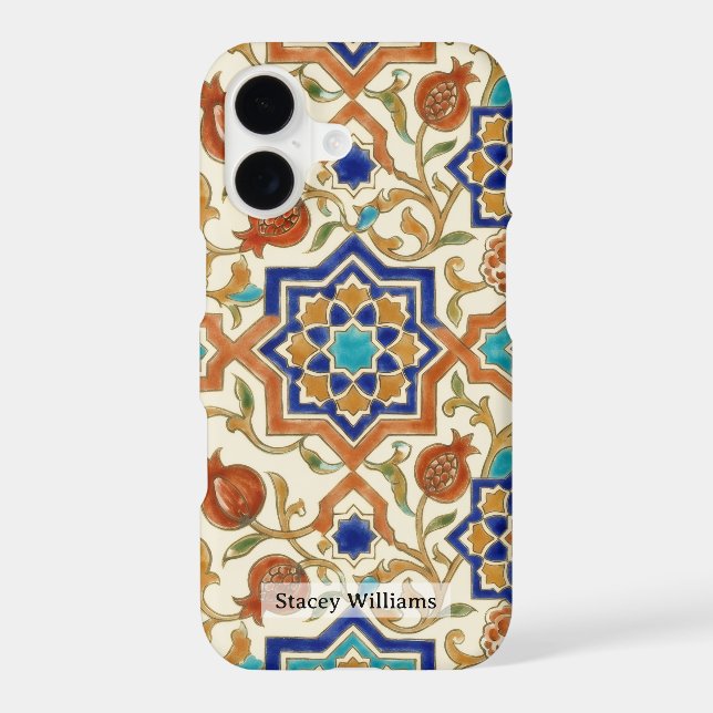 Andalusian Pomegranate Blue Star Tile  (Back)