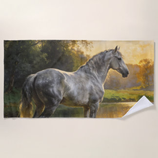 Andalusian Stallion by the Lake Beach Towel