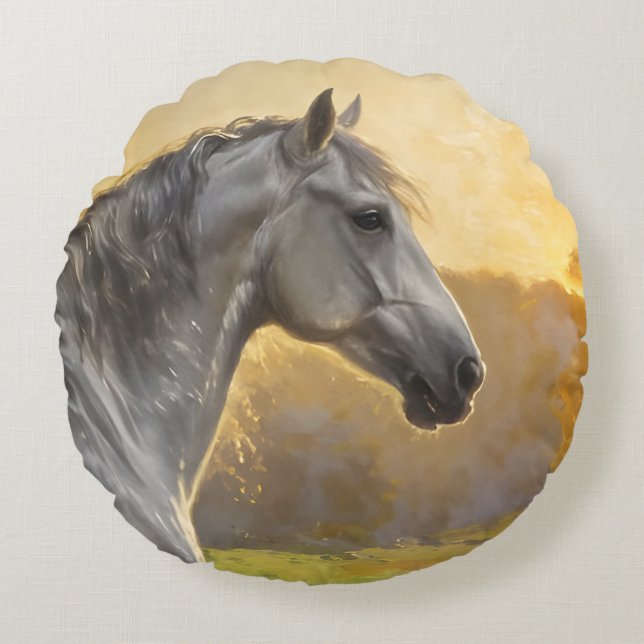 Andalusian Stallion by the Lake Round Cushion (Front)