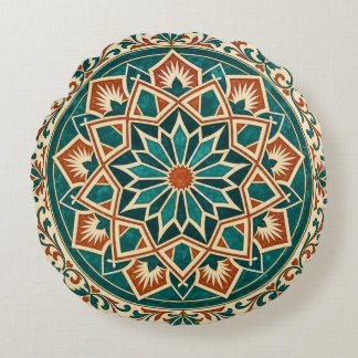 Andalusian Star Folk Teal Terracotta Throw Pillow