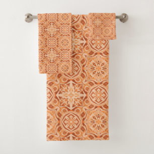 Andalusian Star Pattern in Peach and Terracotta Bath Towel Set