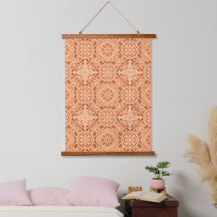 Andalusian Star Pattern in Peach and Terracotta Hanging Tapestry
