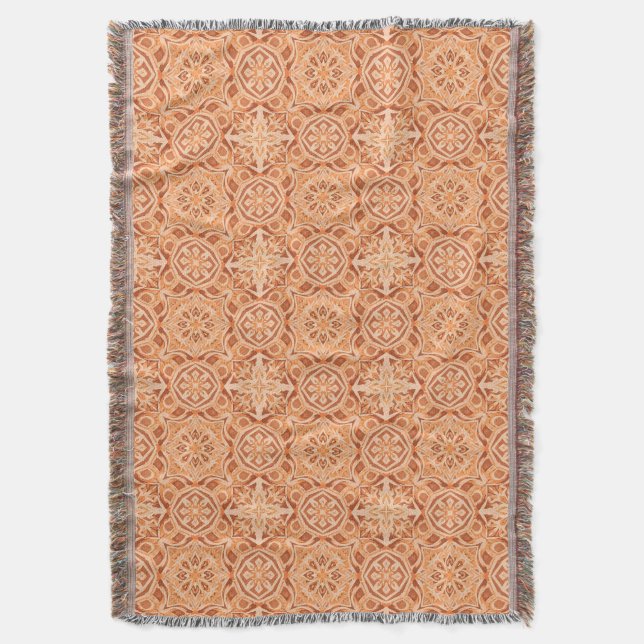 Andalusian Star Pattern in Peach and Terracotta Throw Blanket (Front Vertical)