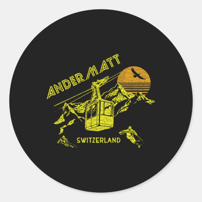 Andermatt Switzerland Retro Skiing Tee  Classic Round Sticker (Front)