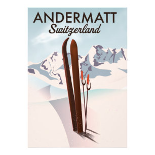 Andermatt Switzerland ski poster travel print.