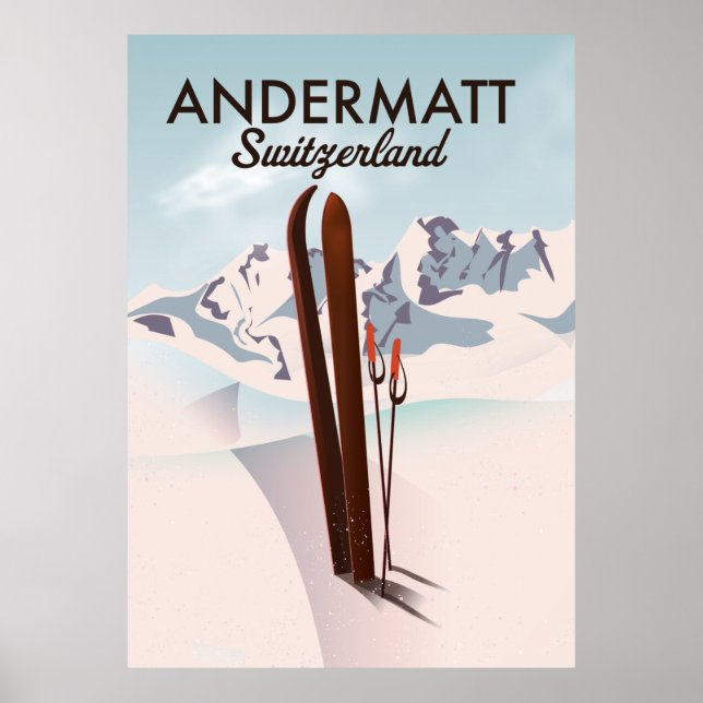 Andermatt Switzerland ski poster travel print. (Front)