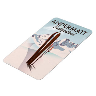 Andermatt Switzerland ski poster travel print. Magnet