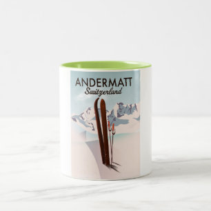 Andermatt Switzerland ski poster travel print. Two-Tone Coffee Mug