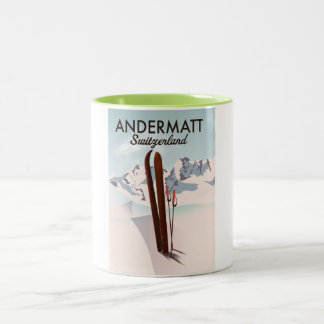 Andermatt Switzerland ski poster travel print. Two-Tone Coffee Mug