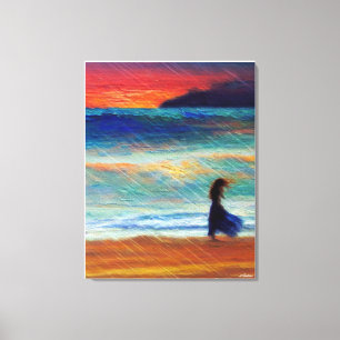 Anders Artistry* Solitary Woman Walking the Beach Canvas Print