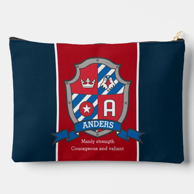 Anders letter A name meaning red blue knight crest Accessory Pouch (Back)