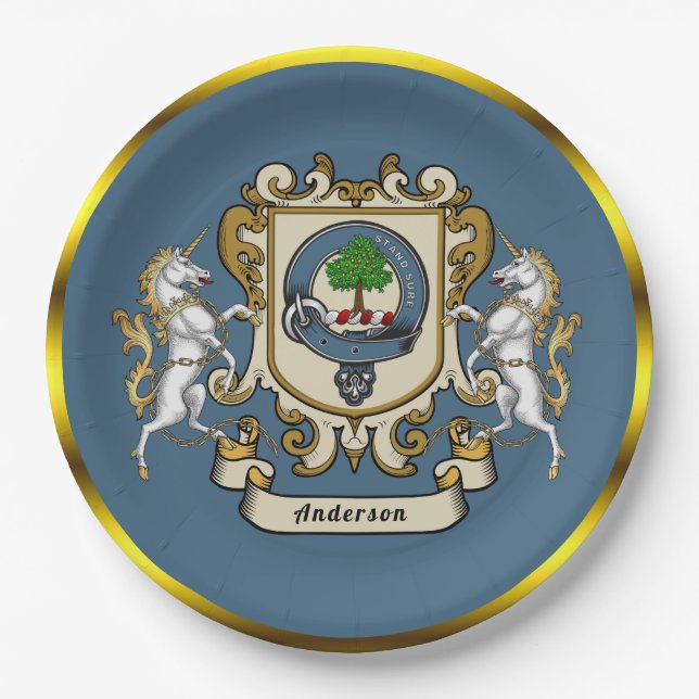 Anderson Clan Badge Blue Personalised  Paper Plate (Front)