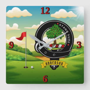 Anderson Clan Badge Golf  Square Wall Clock