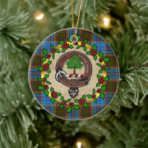 Anderson Clan Badge & Tartan Personalised Xmas Ceramic Tree Decoration