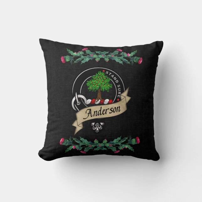 Anderson Clan Badge & Tartan Thistle Cushion (Front)