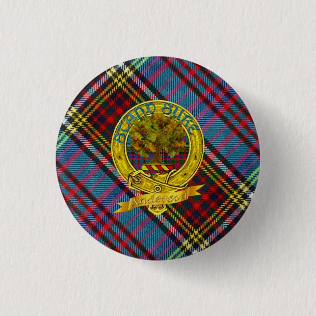 Anderson Clan Tartan & Motif 3 Cm Round Badge (Front)
