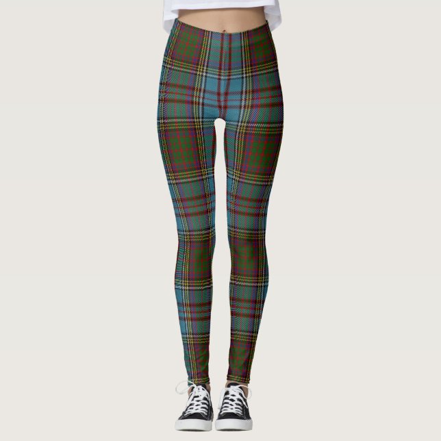 Anderson Clan Tartan Plaid Pattern Scottish Leggings (Front)