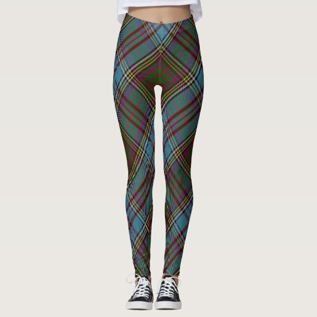 Anderson Clan Tartan Plaid Pattern Scottish Leggings (Front)