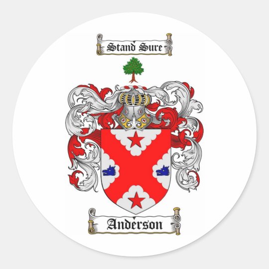 ANDERSON FAMILY CREST - ANDERSON COAT OF ARMS CLASSIC ROUND STICKER