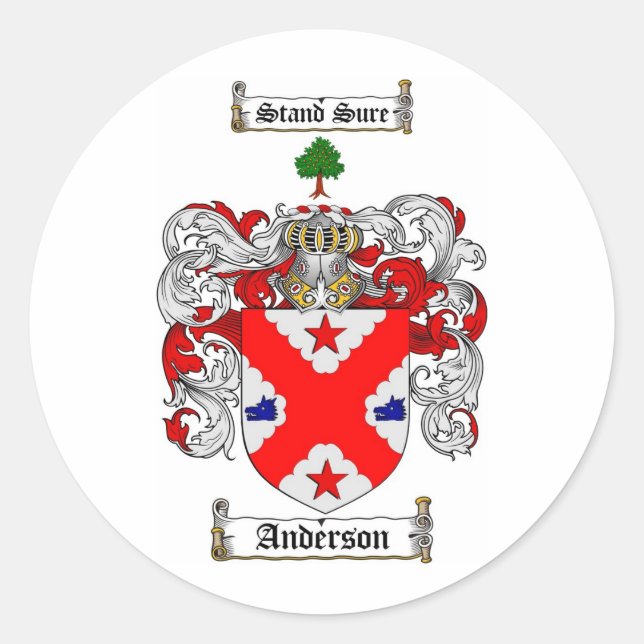 ANDERSON FAMILY CREST -  ANDERSON COAT OF ARMS CLASSIC ROUND STICKER (Front)